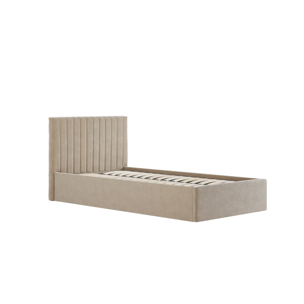 Berlin Beige Velvet Ottoman Single Bed